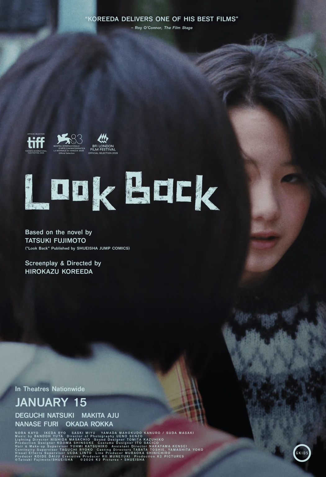 GKIDS North American theatrical poster for Hirokazu Koreeda’s live-action Look Back