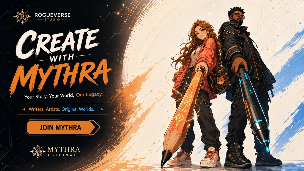 Two anime-style creators with oversized creative tools